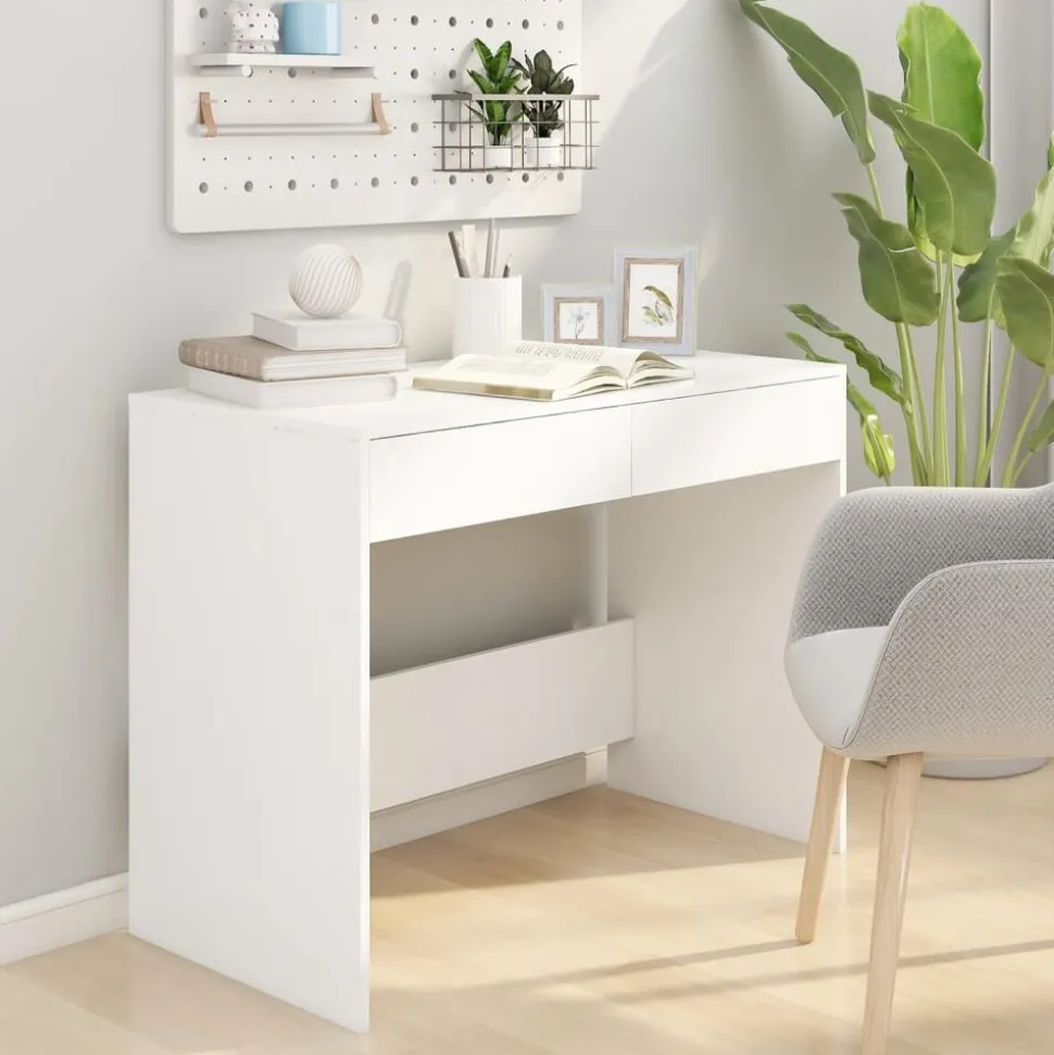 vidaXL Bureau 101x50x76,5 cm bewerkt hout wit