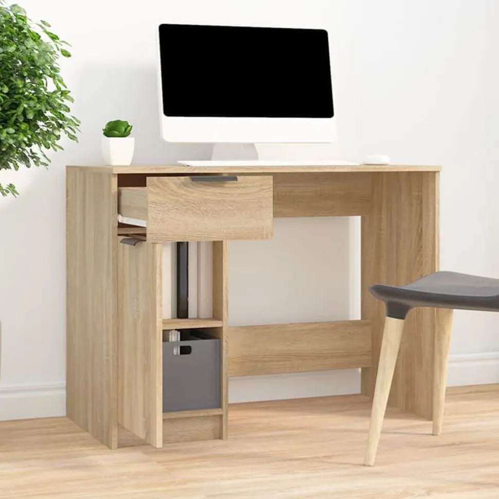 vidaXL Bureau 100x50x75 cm bewerkt hout sonoma eikenkleurig
