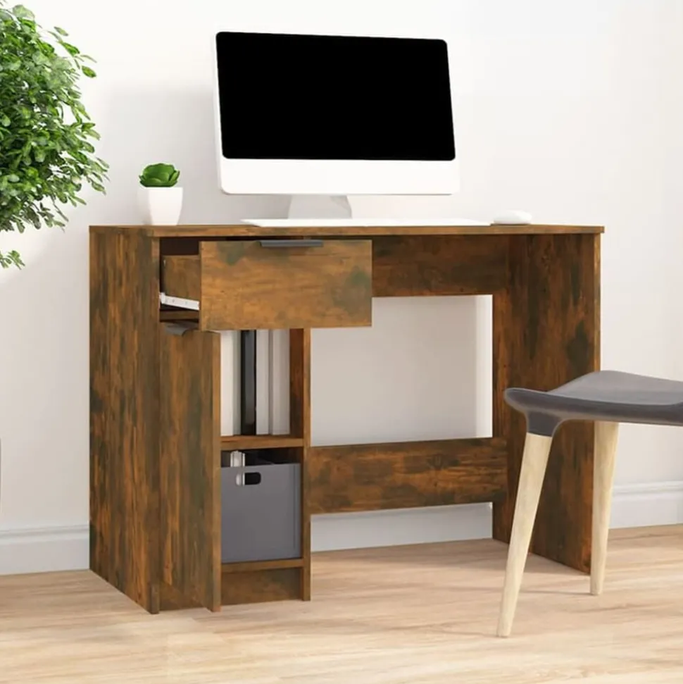 vidaXL Bureau 100x50x75 cm bewerkt hout gerookt eikenkleurig