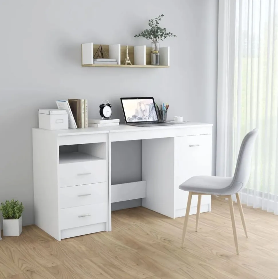 vidaXL Bureau 140x50x76 cm bewerkt hout wit