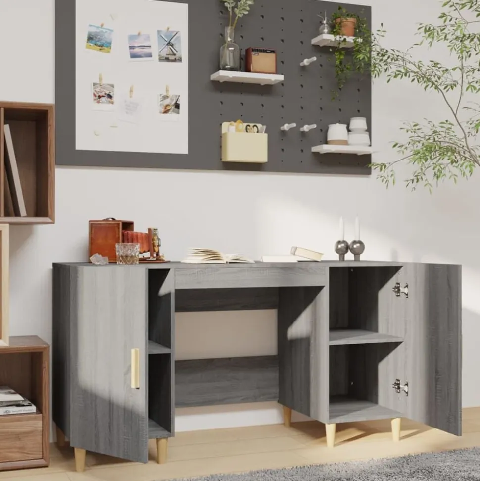 vidaXL Bureau 140x50x75 cm bewerkt hout grijs sonoma eikenkleurig