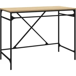 vidaXL Bureau 100x50x75 cm bewerkt hout en ijzer sonoma eikenkleurig
