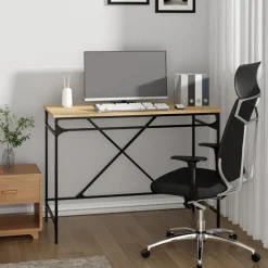 vidaXL Bureau 100x50x75 cm bewerkt hout en ijzer sonoma eikenkleurig