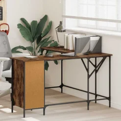 vidaXL Bureau 141x141x75 cm bewerkt hout gerookt eikenkleurig