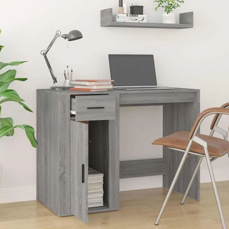 vidaXL Bureau 100x49x75 cm bewerkt hout grijs sonoma eikenkleurig