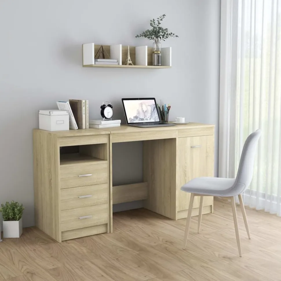 vidaXL Bureau 140x50x76 cm bewerkt hout sonoma eikenkleurig