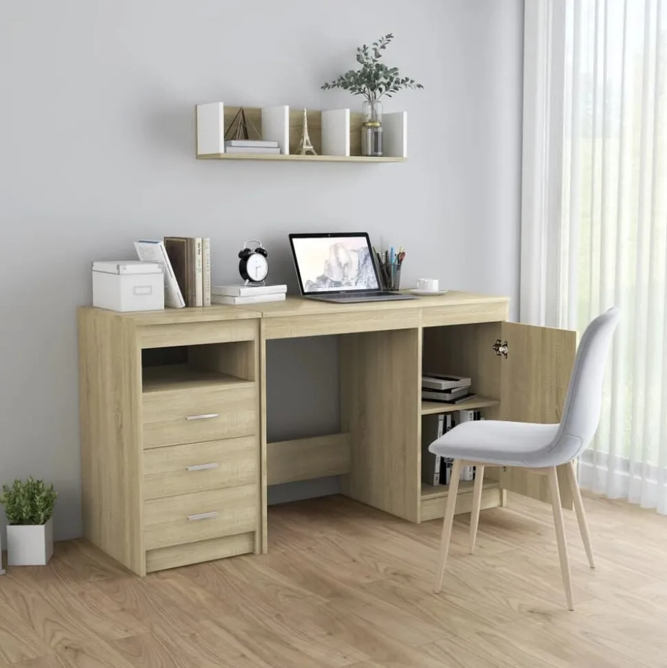 vidaXL Bureau 140x50x76 cm bewerkt hout sonoma eikenkleurig
