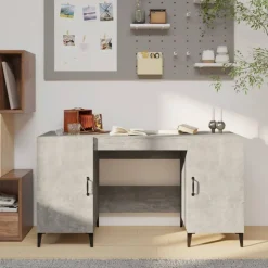vidaXL Bureau 140x50x75 cm bewerkt hout betongrijs