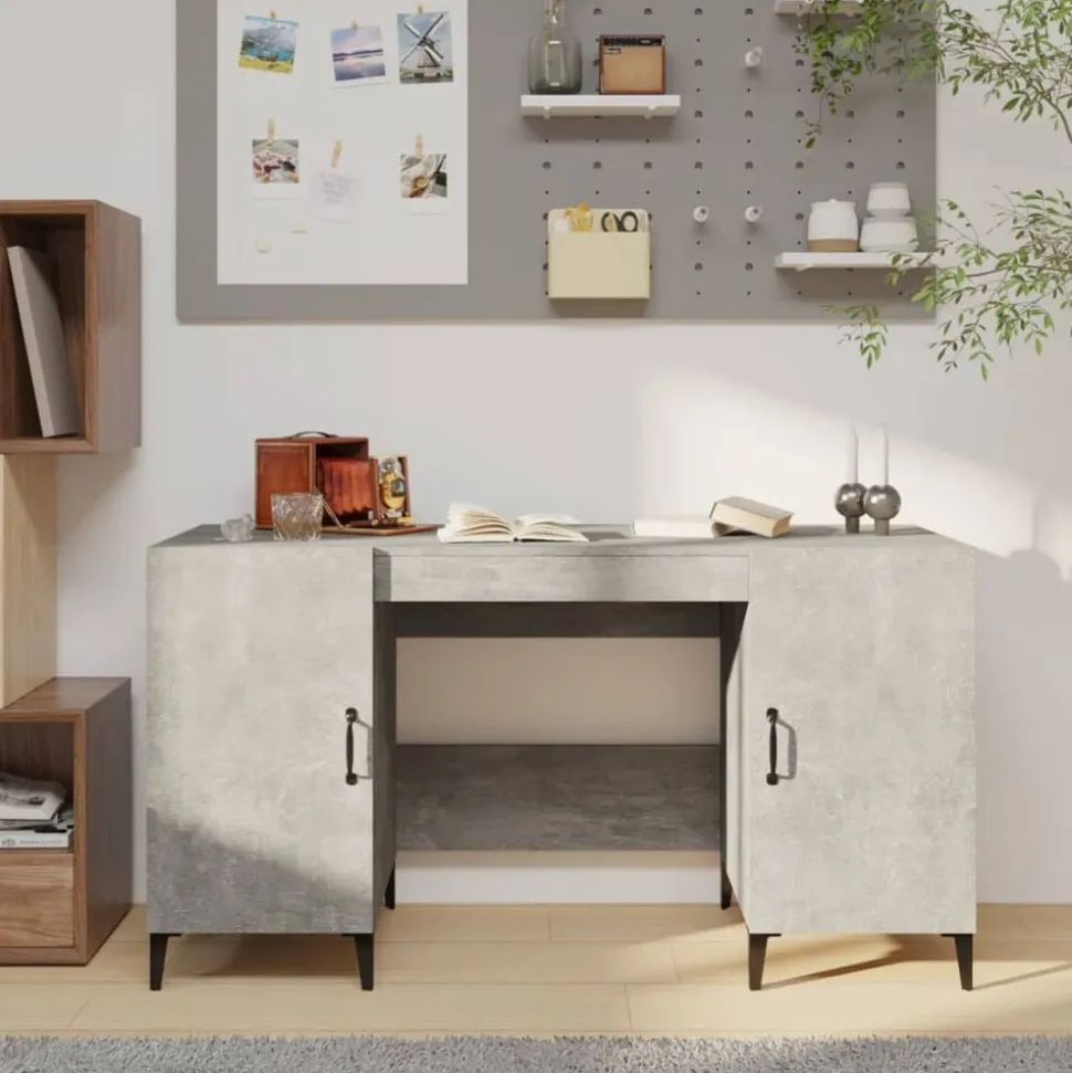 vidaXL Bureau 140x50x75 cm bewerkt hout betongrijs
