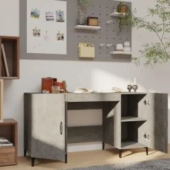 vidaXL Bureau 140x50x75 cm bewerkt hout betongrijs