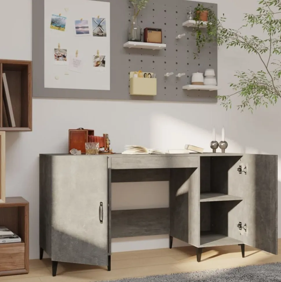 vidaXL Bureau 140x50x75 cm bewerkt hout betongrijs