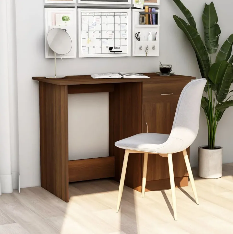 vidaXL Bureau 100x50x76 cm bewerkt hout bruin eikenkleur