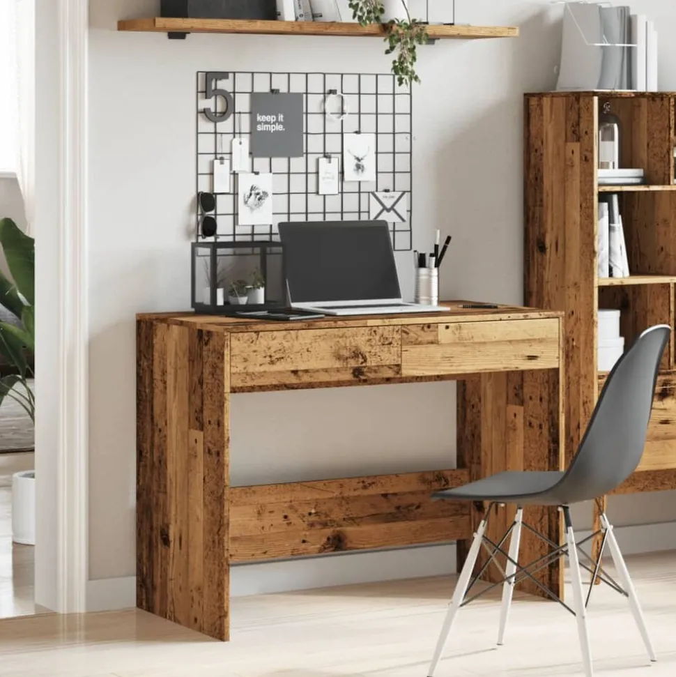 vidaXL Bureau 101x50x76,5 cm bewerkt hout oud houtkleurig
