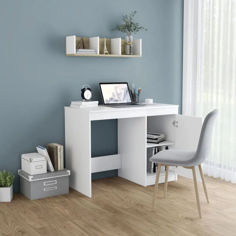 vidaXL Bureau 100x50x76 cm bewerkt hout wit