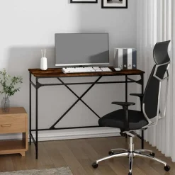 vidaXL Bureau 100x50x75 cm bewerkt hout en ijzer gerookt eikenkleurig