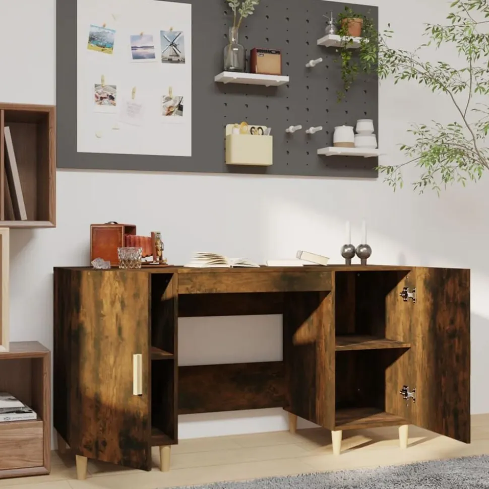 vidaXL Bureau 140x50x75 cm bewerkt hout gerookt eikenkleurig