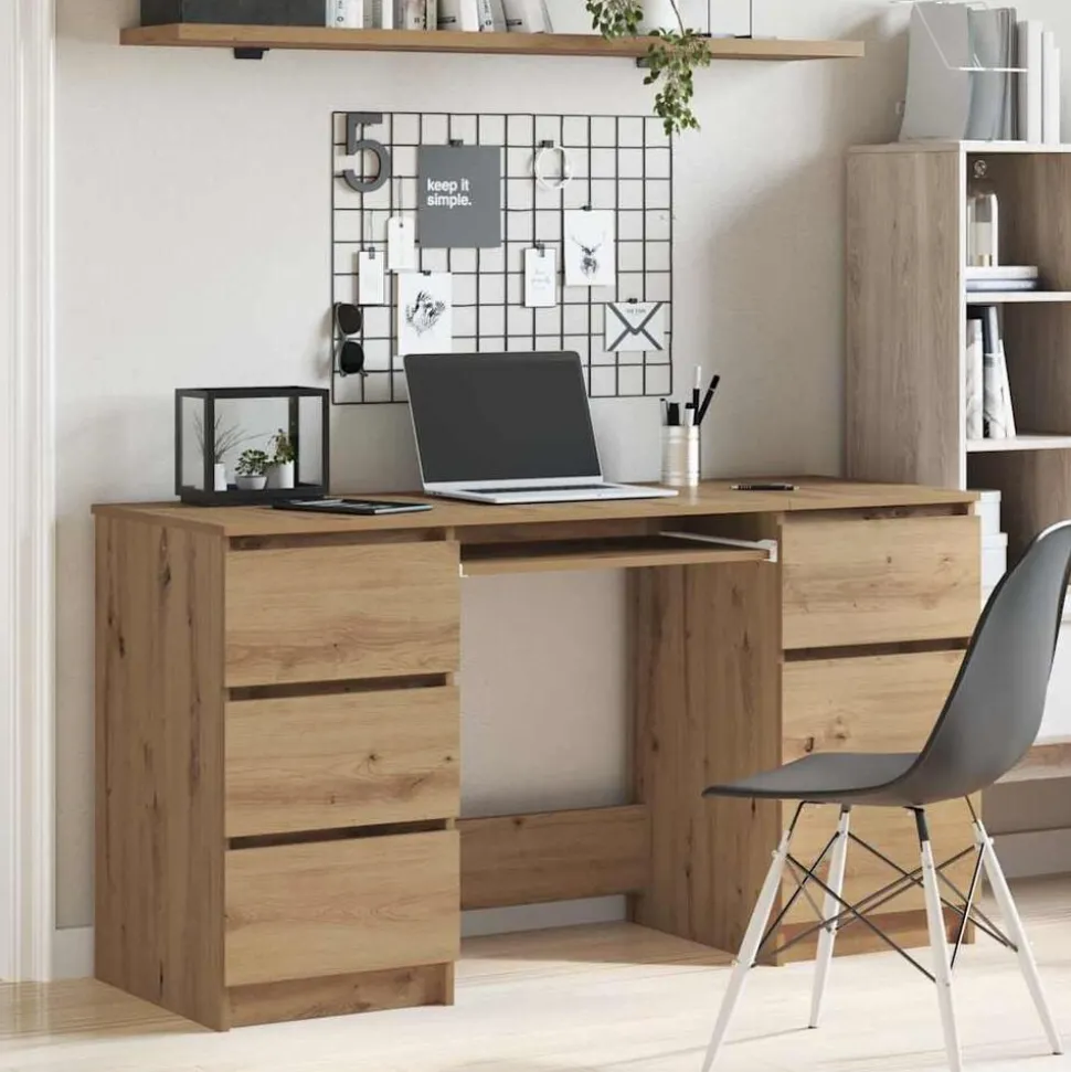vidaXL Bureau 140x50x77 cm bewerkt hout artisanaal eikenkleur