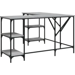 vidaXL Bureau 139x139x75 cm bewerkt hout grijs sonoma eikenkleurig