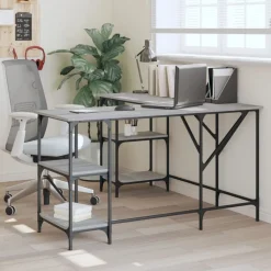 vidaXL Bureau 139x139x75 cm bewerkt hout grijs sonoma eikenkleurig