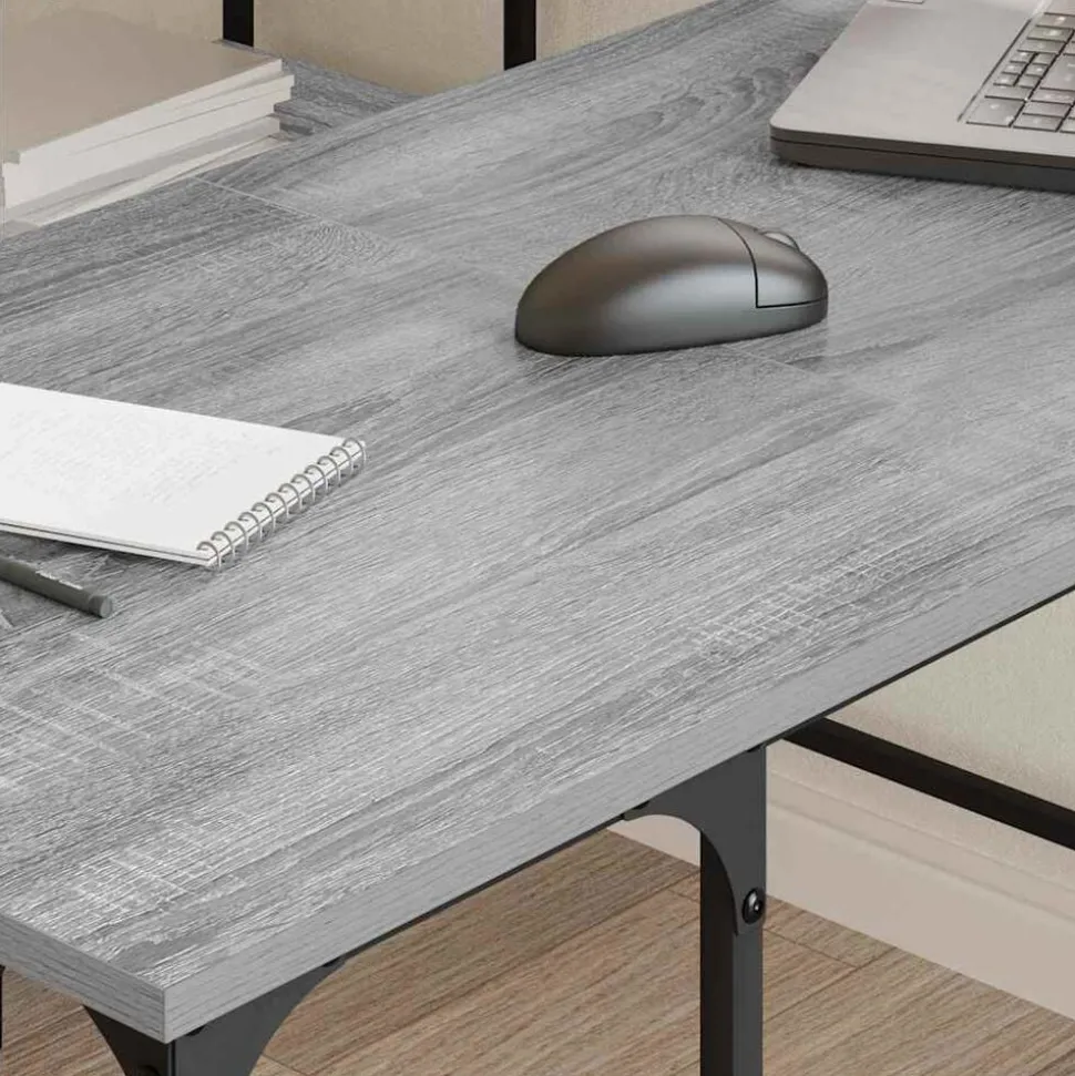 vidaXL Bureau 139x139x75 cm bewerkt hout grijs sonoma eikenkleurig