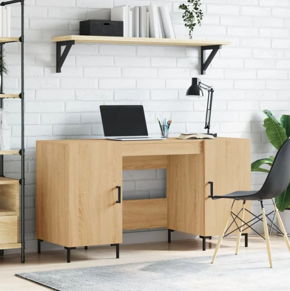 vidaXL Bureau 140x50x75 cm bewerkt hout sonoma eikenkleurig