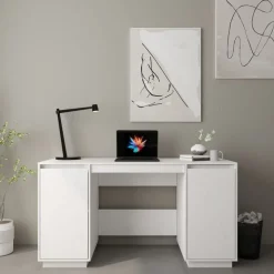 vidaXL Bureau 140x50x75 cm massief grenenhout wit
