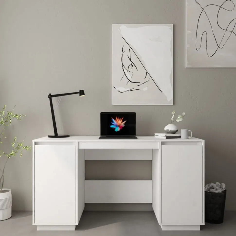 vidaXL Bureau 140x50x75 cm massief grenenhout wit