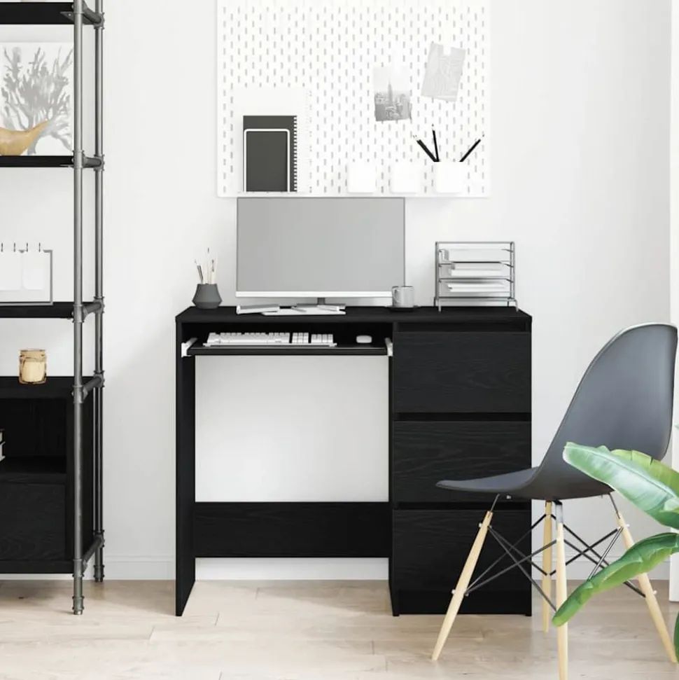 vidaXL Bureau 90x45x76 cm spaanplaat zwart eikenkleurig