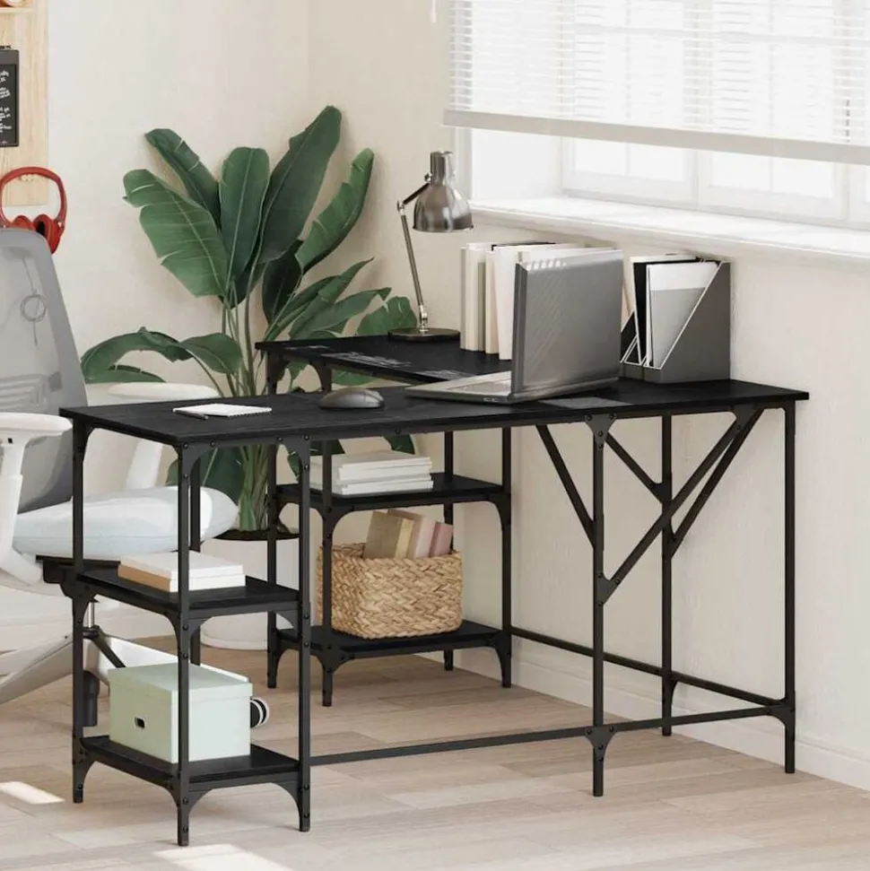 vidaXL Bureau Zwart Eiken 139 x 139 x 75 cm Bewerkt hout