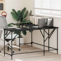 vidaXL Bureau Zwart Eiken 149 x 149 x 75 cm Bewerkt hout