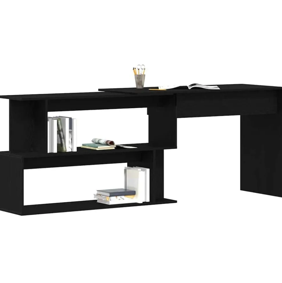 vidaXL Bureau Zwart Eiken 200 x 50 x 76 cm Bewerkt hout