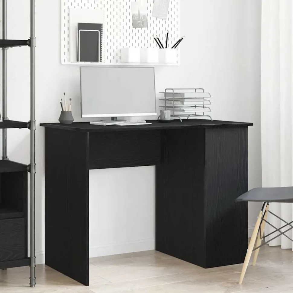 vidaXL Bureau Zwart Eiken 100x55x75 cm Bewerkt Hout