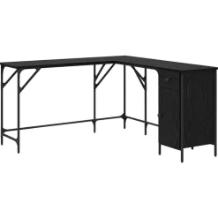 vidaXL Bureau Zwart Eiken 141 x 141 x 75 cm Bewerkt hout