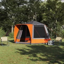 vidaXL Camping Tent Grijs en oranje 420 x 420 x 227 cm Polyester