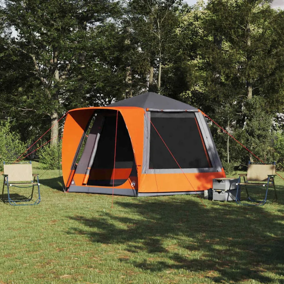 vidaXL Camping Tent Grijs en oranje 420 x 420 x 227 cm Polyester