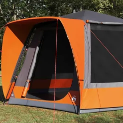 vidaXL Camping Tent Grijs en oranje 420 x 420 x 227 cm Polyester
