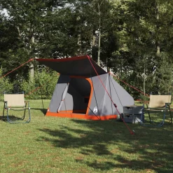 vidaXL Camping Tent met dak Grijs en Oranje 282 x 225 x 154 cm taft