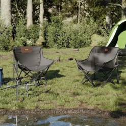 vidaXL Campingstoelen 2 st met vakje inklapbaar grijs