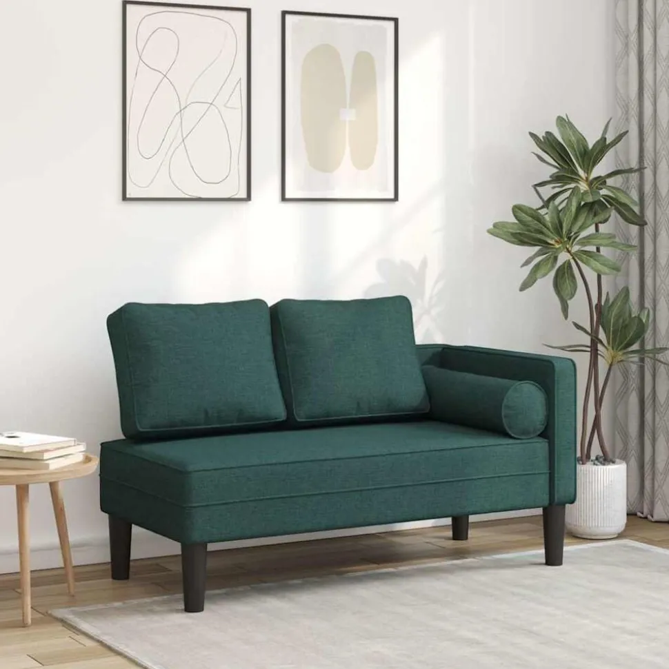 vidaXL Chaise longue met kussens stof donkergroen
