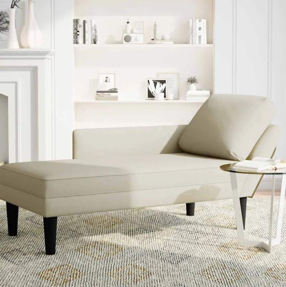 vidaXL Chaise longue met kussen&rechterarmleuning fluweel crèmekleurig