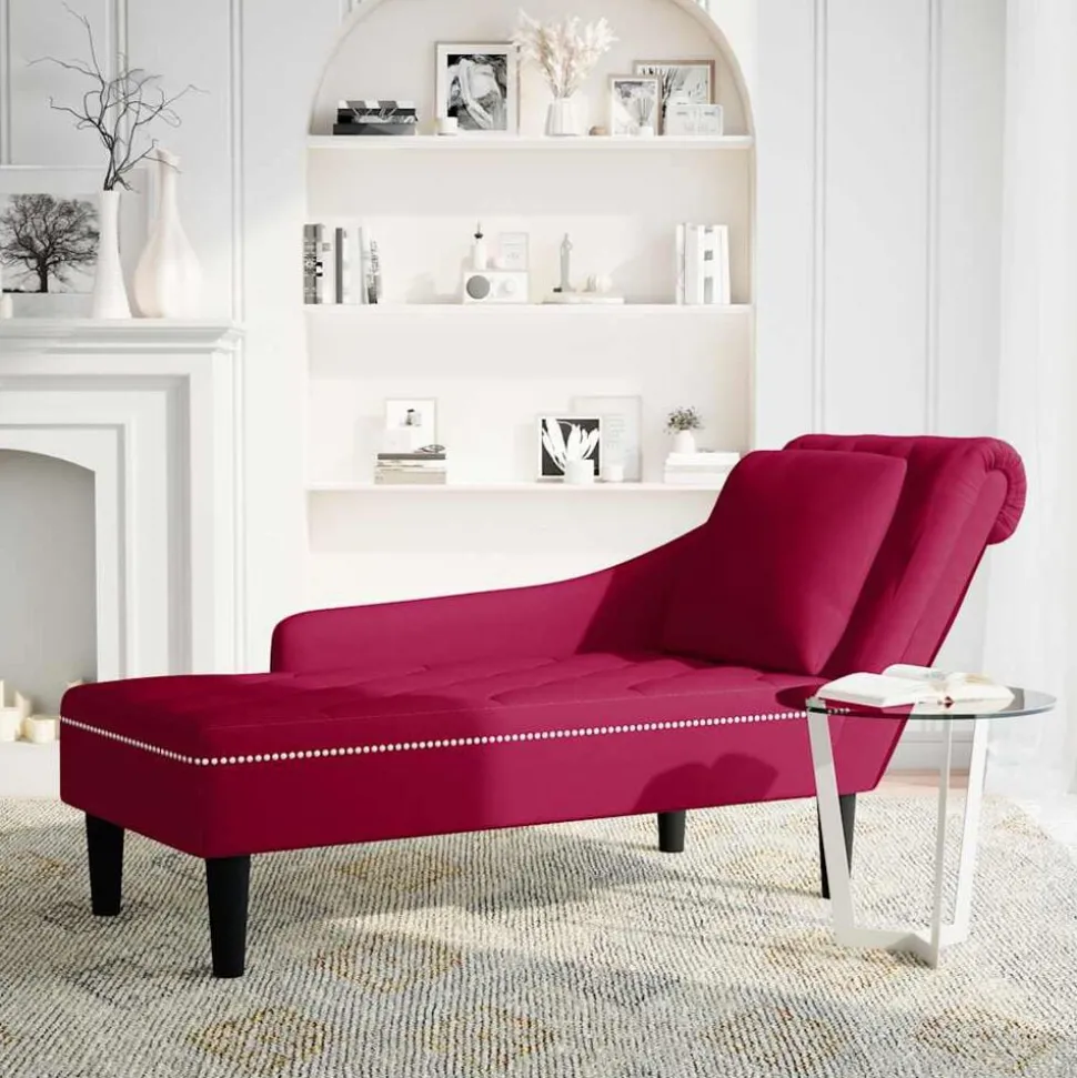 vidaXL Chaise longue met kussen en rechterarmleuning fluweel wijnrood