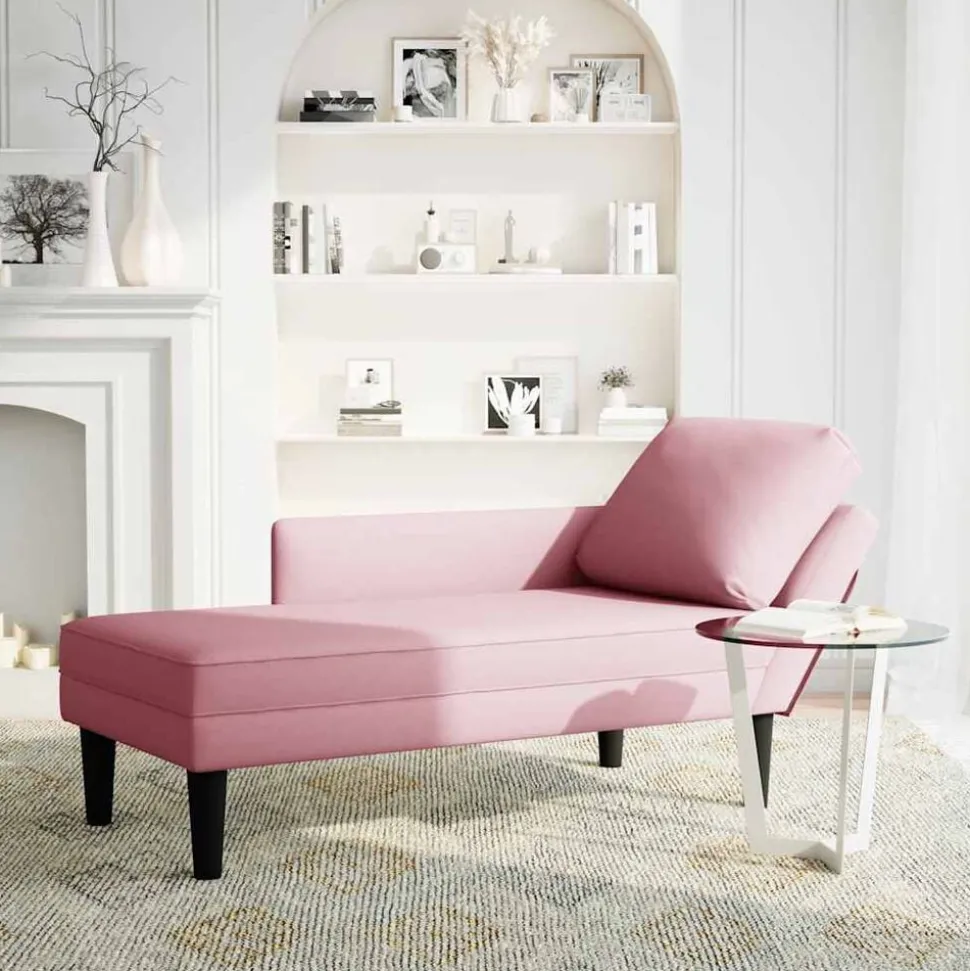 vidaXL Chaise longue met kussen en rechterarmleuning fluweel roze