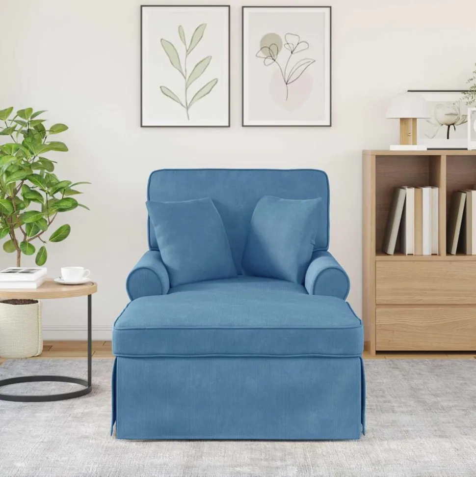 vidaXL Chaise Lounge met Rok met kussen 3 pcs Blauw Katoen Stof