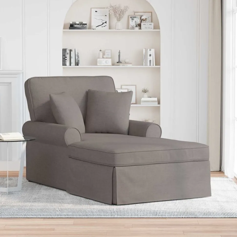 vidaXL Chaise Lounge met Rok met kussen met kussen 3 pcs Taupe Stof