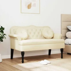 vidaXL Chesterfield Bank met kussen Crème 120,5 x 65 x 75 cm Nep Leer