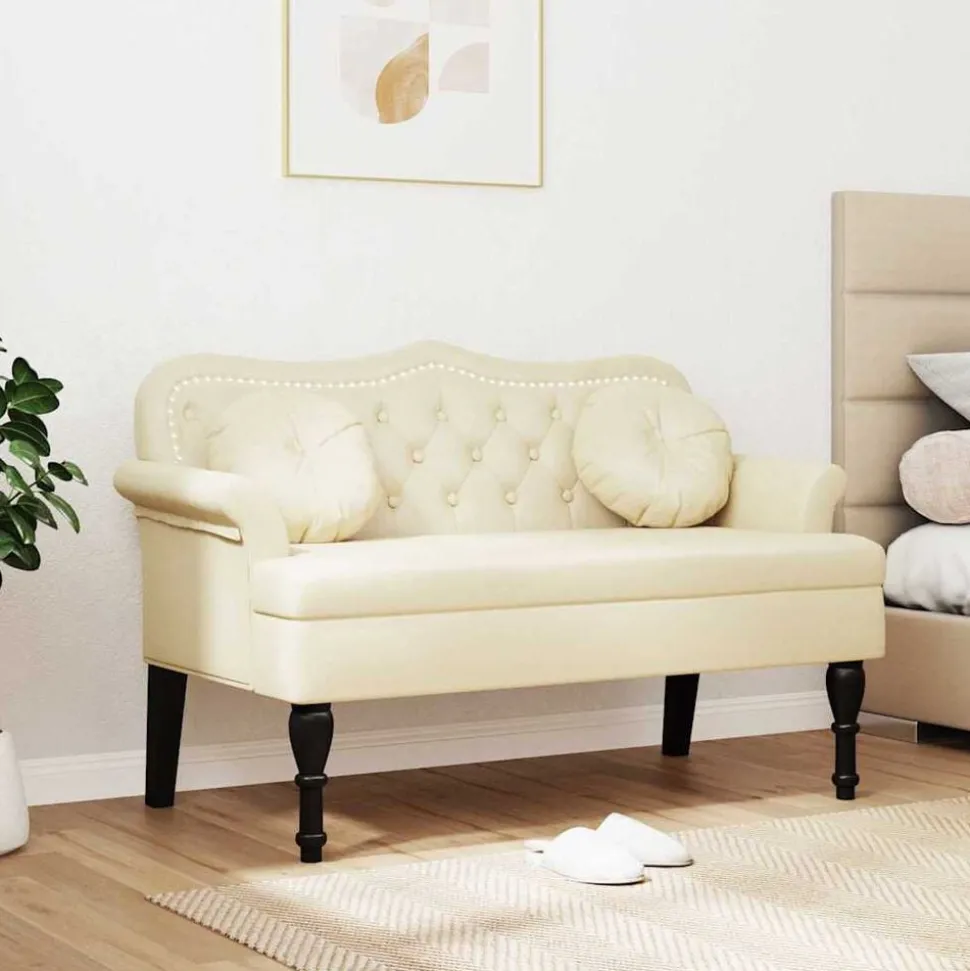 vidaXL Chesterfield Bank met kussen Crème 120,5 x 65 x 75 cm Nep Leer