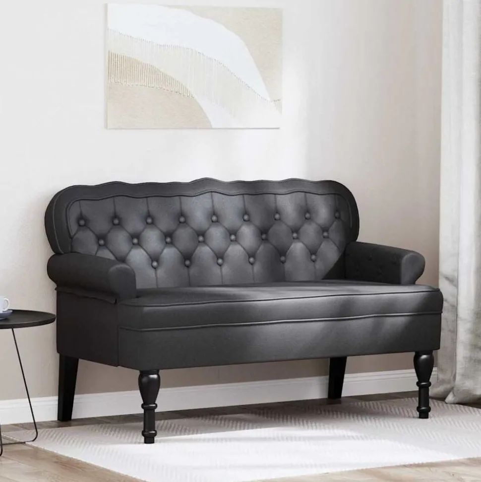 vidaXL Chesterfield Bank Zwart 119,5 x 64,5 x 75 cm Nep Leer