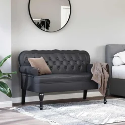 vidaXL Chesterfield Bank Zwart 119,5 x 64,5 x 75 cm Nep Leer