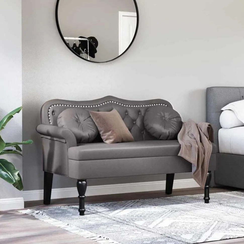 vidaXL Chesterfield Bank met kussen Grijs 120,5 x 65 x 75 cm Nep Leer