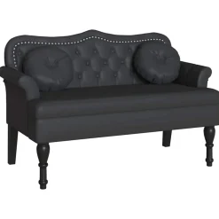 vidaXL Chesterfield Bank met kussen Zwart 120,5 x 65 x 75 cm Nep Leer